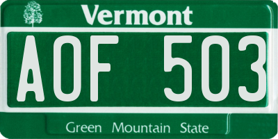 VT license plate AOF503