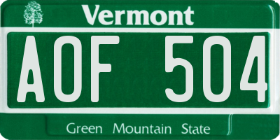 VT license plate AOF504