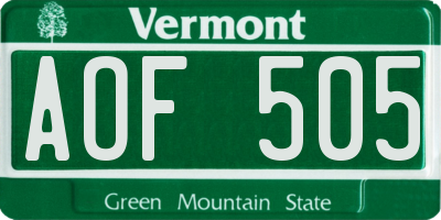 VT license plate AOF505