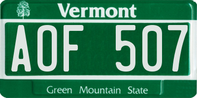 VT license plate AOF507