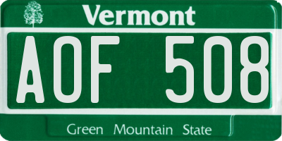 VT license plate AOF508