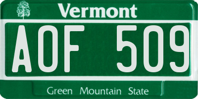 VT license plate AOF509