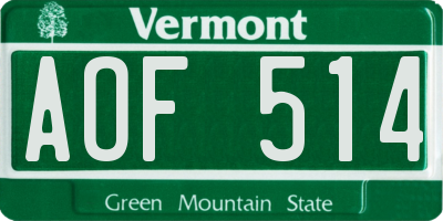 VT license plate AOF514