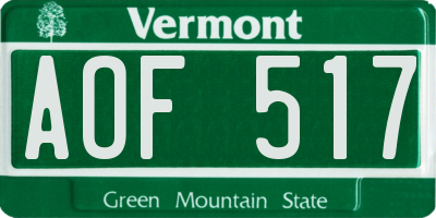 VT license plate AOF517
