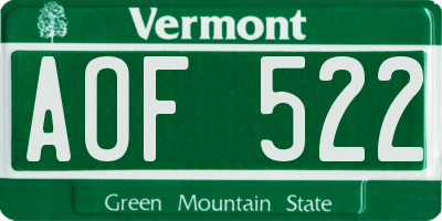 VT license plate AOF522