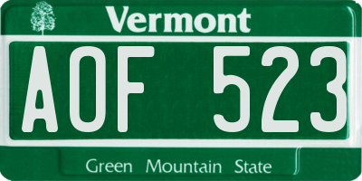 VT license plate AOF523