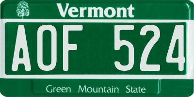 VT license plate AOF524