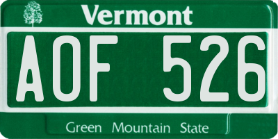 VT license plate AOF526