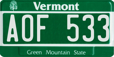 VT license plate AOF533