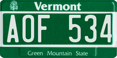 VT license plate AOF534