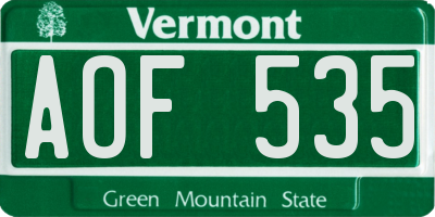 VT license plate AOF535