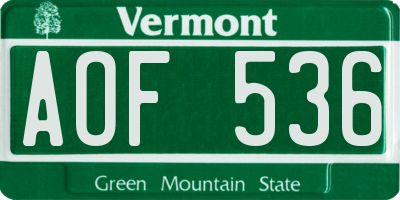 VT license plate AOF536