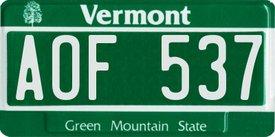 VT license plate AOF537