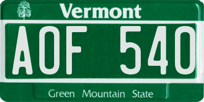 VT license plate AOF540