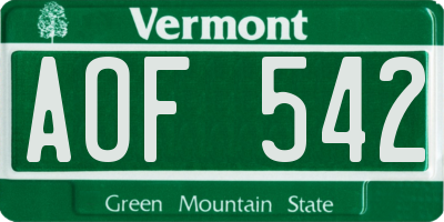 VT license plate AOF542