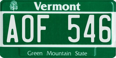 VT license plate AOF546