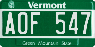 VT license plate AOF547