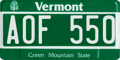 VT license plate AOF550
