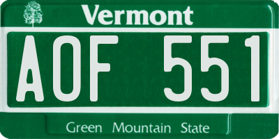 VT license plate AOF551