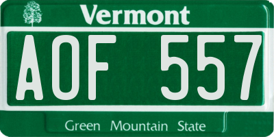 VT license plate AOF557
