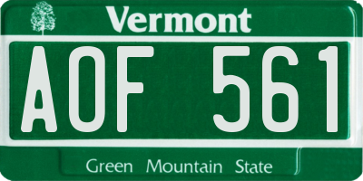 VT license plate AOF561