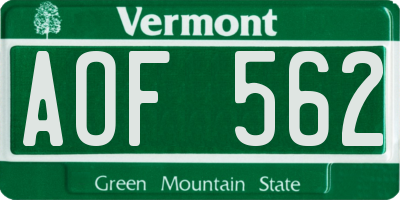VT license plate AOF562