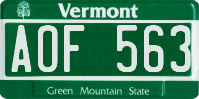 VT license plate AOF563