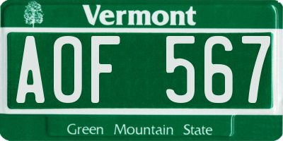 VT license plate AOF567