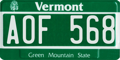 VT license plate AOF568