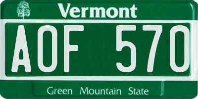 VT license plate AOF570