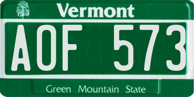VT license plate AOF573