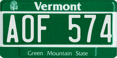 VT license plate AOF574