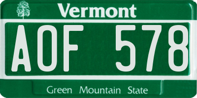 VT license plate AOF578