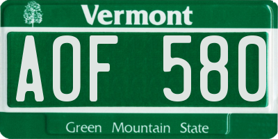 VT license plate AOF580