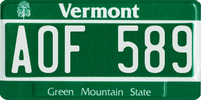 VT license plate AOF589