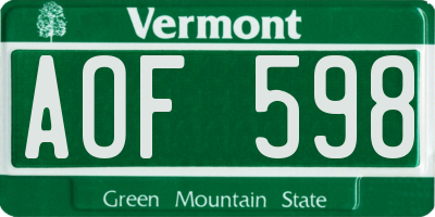 VT license plate AOF598