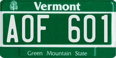 VT license plate AOF601