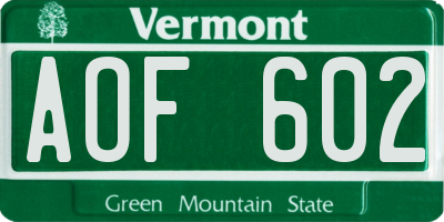 VT license plate AOF602