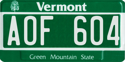 VT license plate AOF604