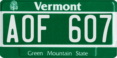 VT license plate AOF607