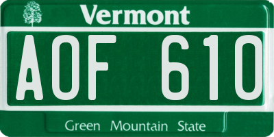 VT license plate AOF610