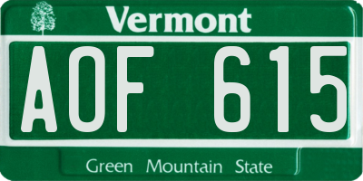 VT license plate AOF615