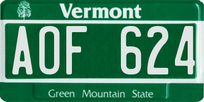 VT license plate AOF624