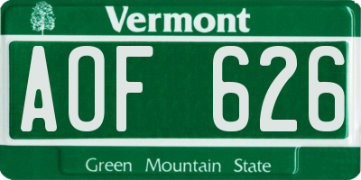 VT license plate AOF626