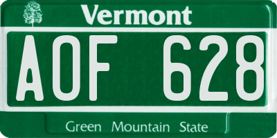 VT license plate AOF628