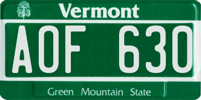 VT license plate AOF630