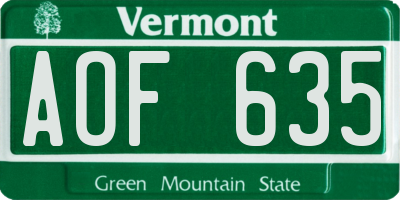VT license plate AOF635
