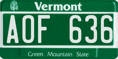 VT license plate AOF636
