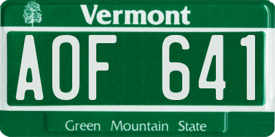 VT license plate AOF641
