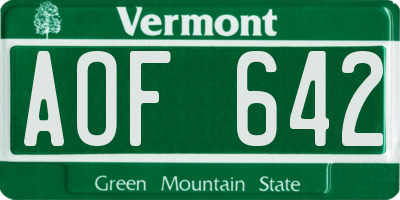 VT license plate AOF642